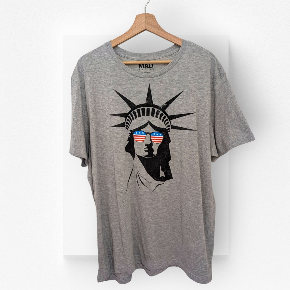 Mad Engine Lady Liberty T-shirt Gray USA Short Sleeve Tee XXL